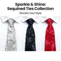 Sequin Tie with Zipper, No Need to Tie, Wide Style 8cm (3.15inch) Polyester, Black, Silver, Red, Multi-Color, Unisex, Shiny, Stage Performance, Annual Meeting, Party, Host, Suit Accessories