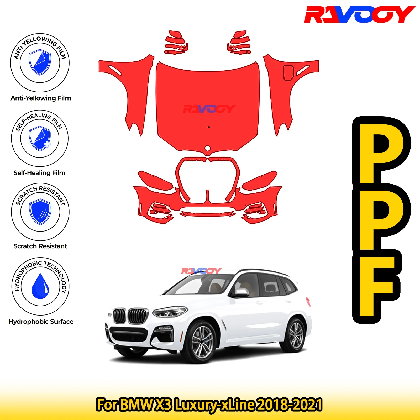 

For BMW X3 Luxury-xLine 2018-2021 Glossy Matte Black Precut front PPF Kit Paint Protection Film