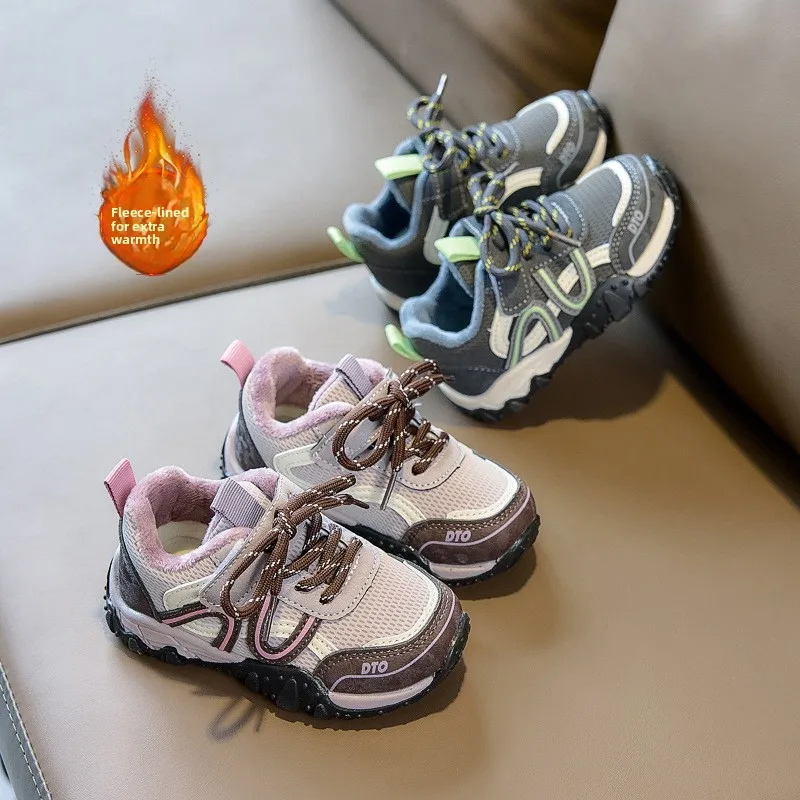 2026 Winter Kids Retro Lace-up Sneakers Breathable Upper Non-slip Rubber Sole Casual Shoes for Toddler Boys Girls Daily Wear