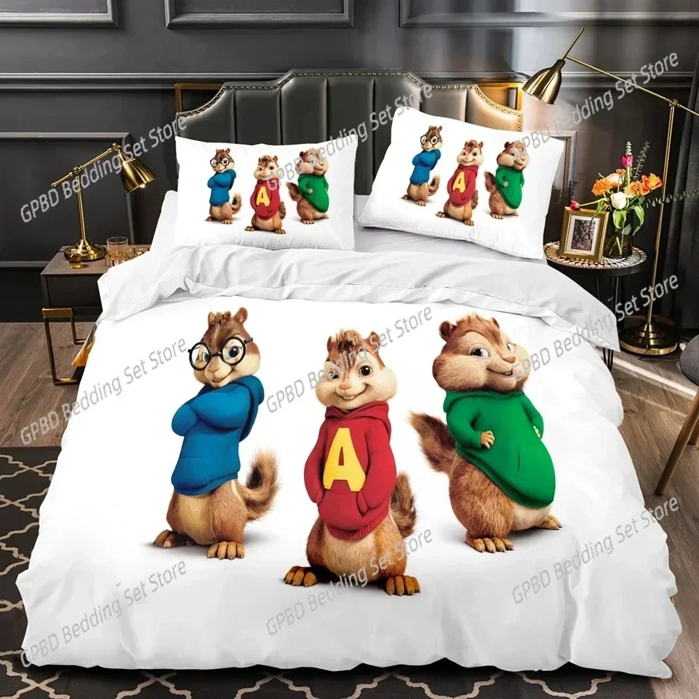 

3D Printed Cartoon Chipmunks Alvin 3D Bedding Set Duvet Cover Pillowcases Single Twin Full Queen King Size Home Decor Quilt Boys