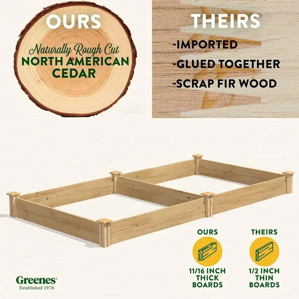 Raised Garden Bed, 4' x 8' x 7 (3/4 Thick) - Premium Cedar, Made in USA