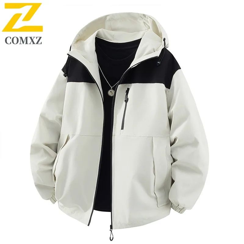COMXZ Men Hooded Jacket 2025 Fashion Classic Outdoor Waterproof Windproof Adventure Climbing Hunting Jackets Autumn Travel Coat
