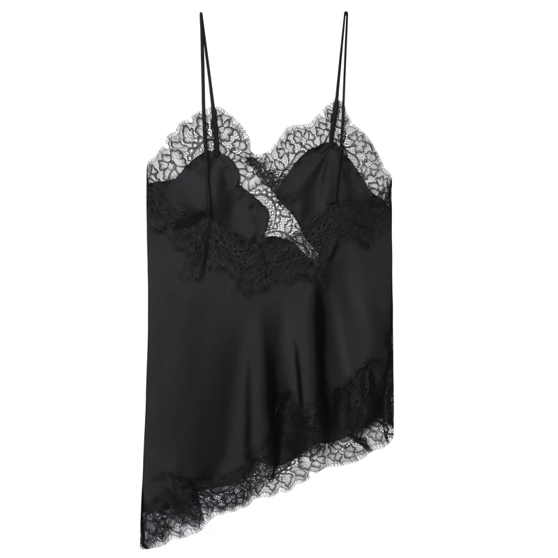 非対称レーストップ女性のコルセットノースリーブタンク & キャミソール夏のストリートスタイルキャミソールイエローブラックセクシーでエレガントなスリップドレス