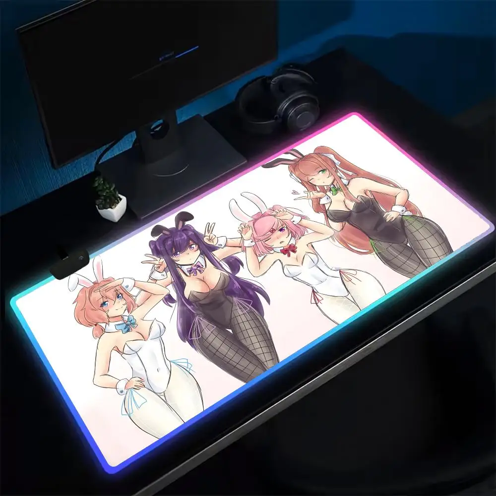 Cartoon DDLC D-Doki Mouse Pad Anime Gaming Mouse Pad LED Table Pads Backlit Rubber Desktop XXL Mousepad RGB Desk Mats