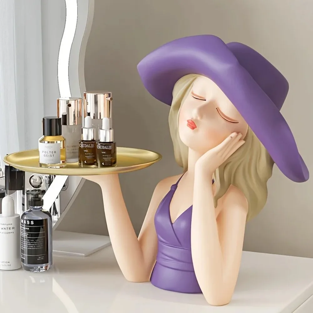 

Key Storage Box Entrance Storage Decoration Girl Sculptures Porch Decor Tray for Entryway Dish Jewelry Ornament Organizer Holder