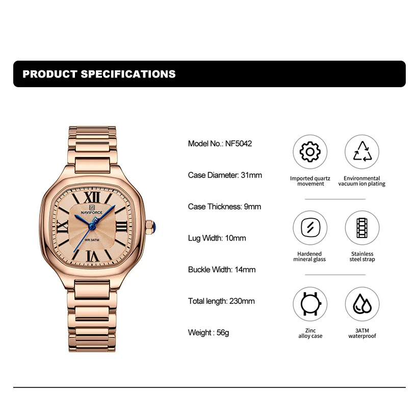 NAVIFORCE Casual Watch for Women Stainless Steel Bracelet Female Popular Fashion Quartz Ladies Wristwatch Girls Gift Reloj Mujer