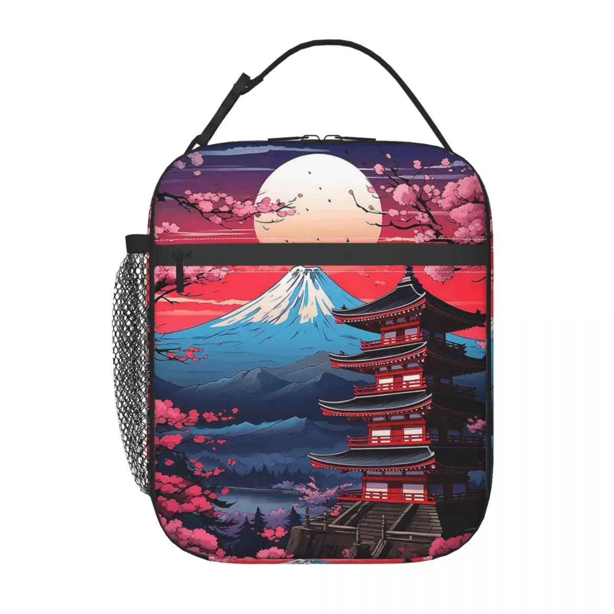 Japan Sakura Cherry Blossoms With A Red Rising Sun Insulated Lunch Bag for Women Kids Portable Food Boxes Thermal Lunch Box Tote