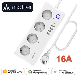 Arumny Matter Power Strip Smart Multi Outlet Electric Extension Socket Cable Adapter Eu Kr Plug Apple Google Home SmartThings