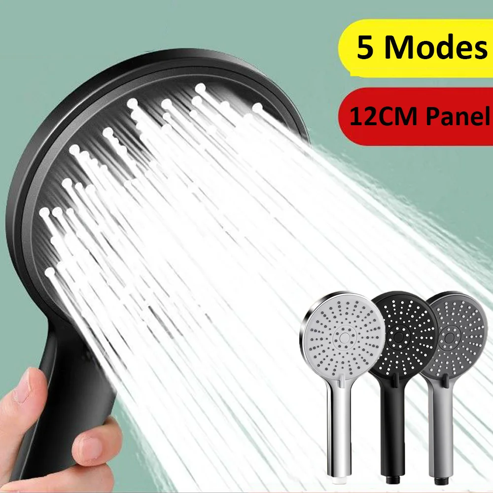 

Серебристый, черный, высокого давления, 12 см, насадка для душа с большим потоком, 5 режимов, распылитель, массаж, ручная насадка для душа с дождем, аксессуары для ванной комнаты