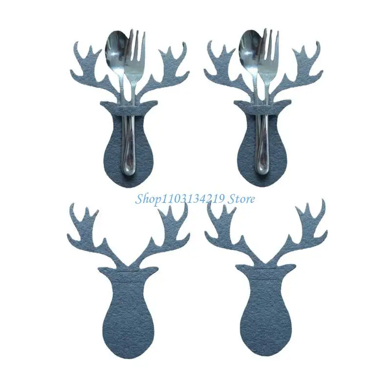 N5KC 4 Pcs Christmas Tableware Holder Elk Decor Silverware Pockets Knife and Fork Bags Dinner Tableware Decoration view 2