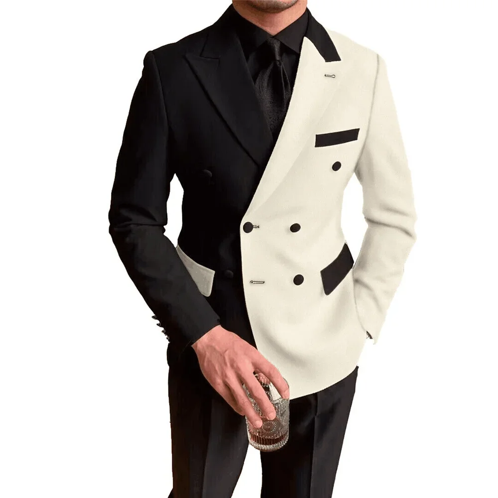 Fashion Beige Mens Suit Peaked Lapel Gentlemen Wedding Tuxedos Two Pieces Groom Wear One Button Formal Prom Evening Blazers with