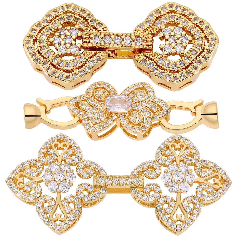 Juya DIY 18K Gold Plated Connector Accessories Decoration Fastener Closure Lock Clasps For Women Luxury Beadwork Jewelry Making