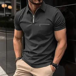 Stylish Men's zipper pocket Short sleeve POLO Shirt Cool Summer casual daily outdoor sports business Korea-style solid color Top