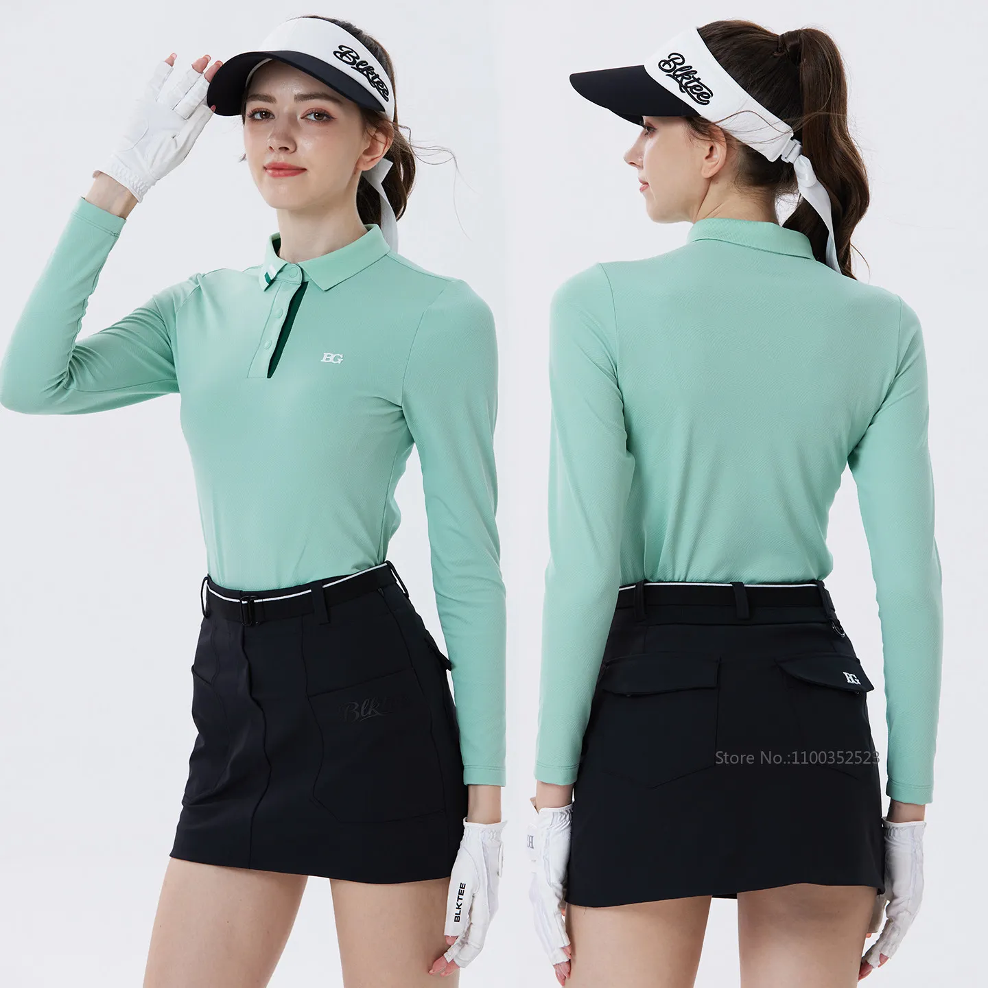 Blktee Golf Women Long-sleeved POLO Tops Spring Autumn New Sports Shirts Ladies Breathable Stand Collar Golf Jersey S-XXL