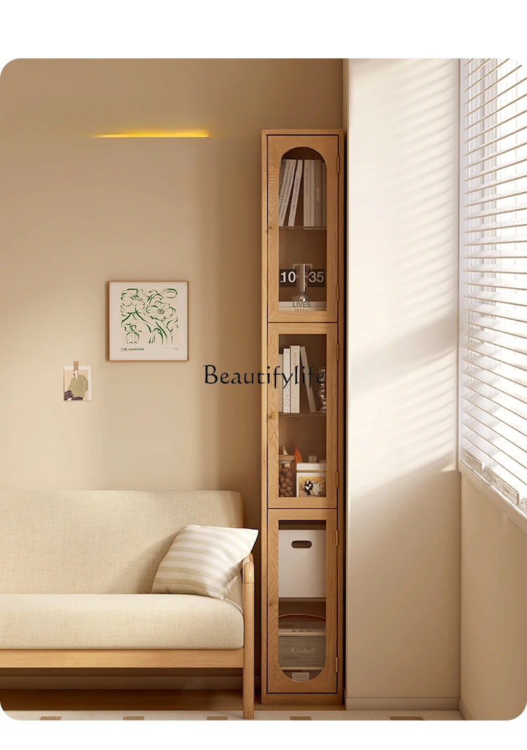 

Solid Wood Bookcase Nordic Home Small Apartment Floor Gap Modern Minimalist Oak Study Storage Narrow Cabinet