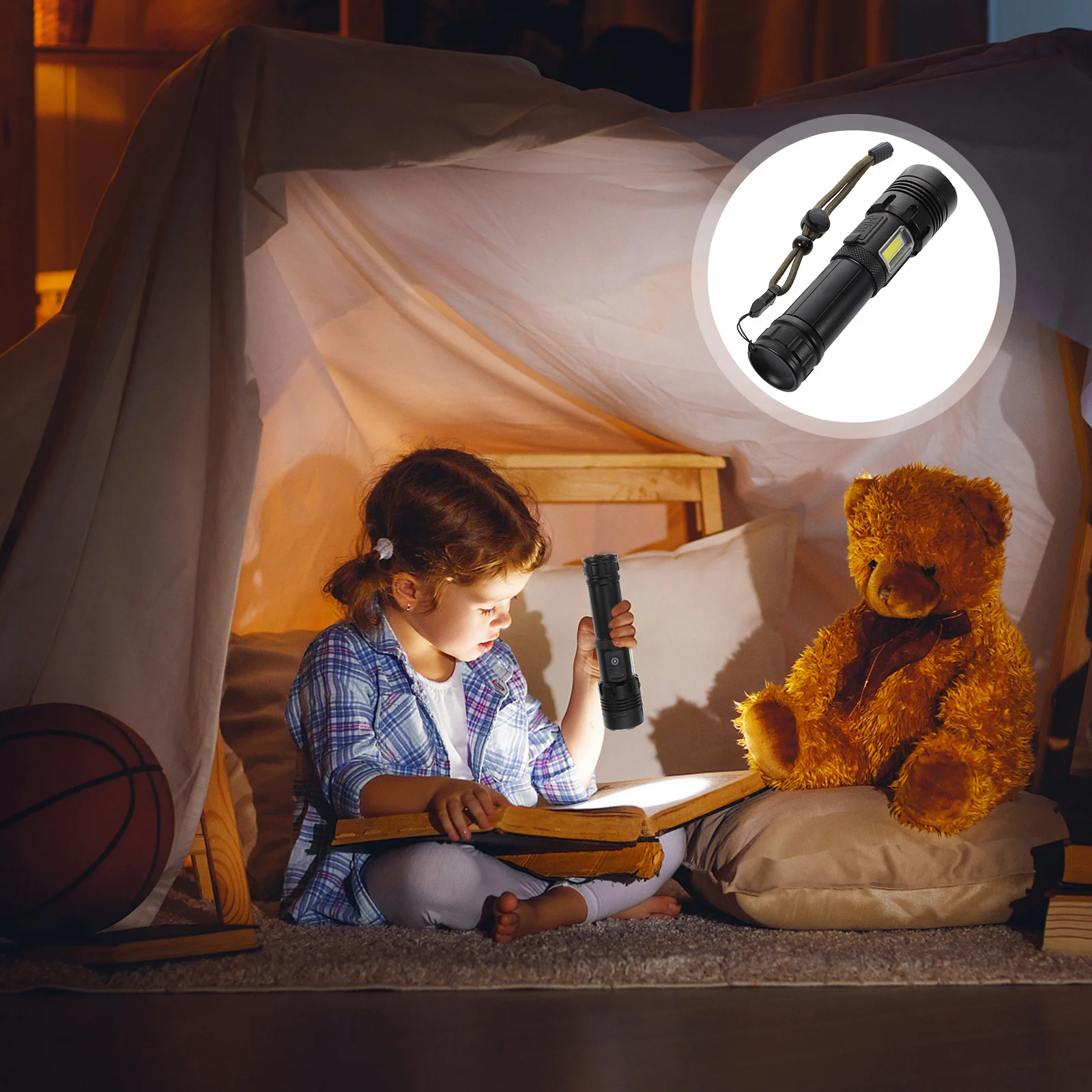 

1Set Telescopic Zoom Flashlight Outdoor Rechargeable Portable Waterproof Emergency Handheld Camping Flashlight