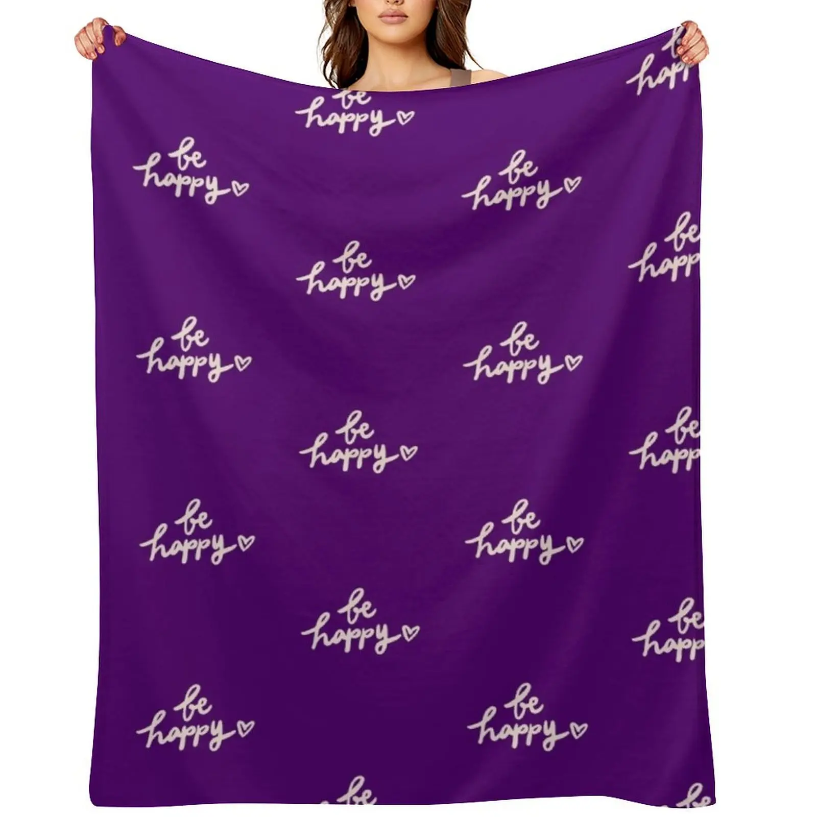 

Be Happy Be Positive Throw Blanket warm for winter Flannel Fabric Luxury Throw bed plaid Blankets