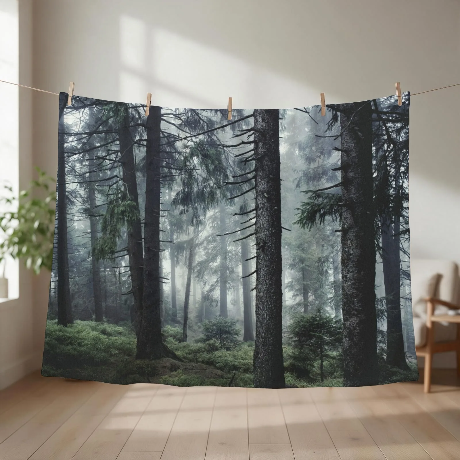 Path Vibes // Wild Romantic Misty Retro Fall Wilderness Fairytale Forest With Cascadia Trees Covered In Magic Blue Throw Blanket