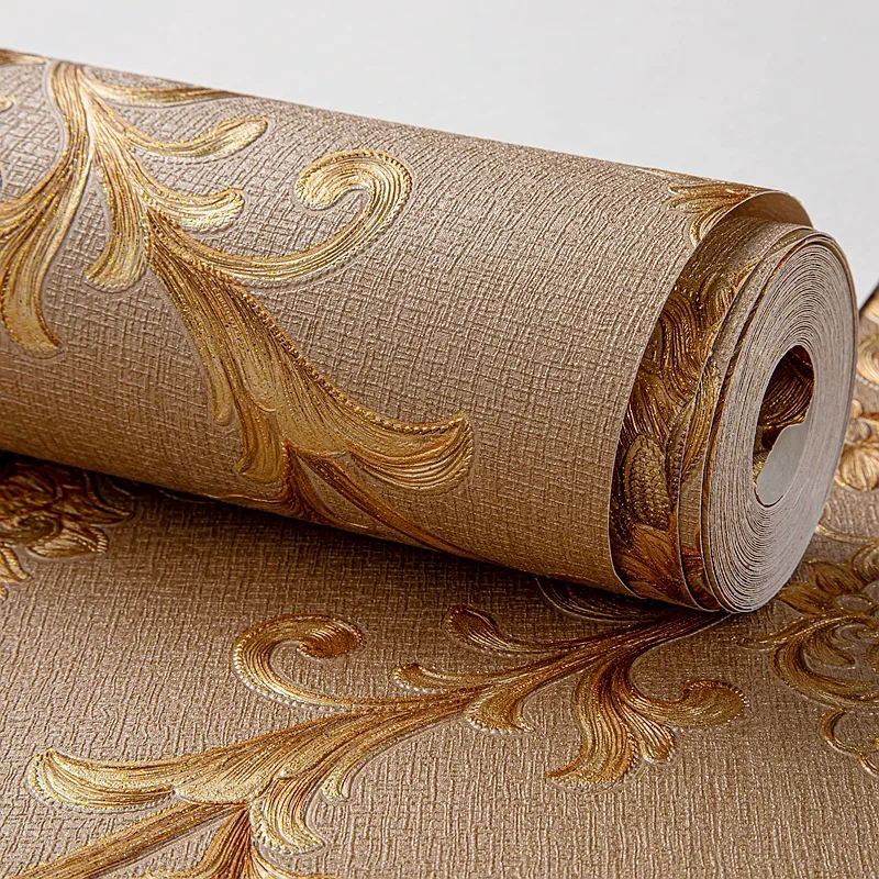 European Style Luxury Damask Wallpaper Roll 3D Embossed Wall Decor Dark Coffee Floral Wallpapers for Living Room Bedroom Обои