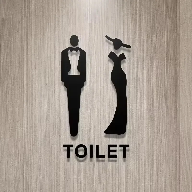 Schwarzes schwebendes Objekt für Männer und Frauen, Badezimmertür, Toilettenlogo, 3D-Hausnummer, Wohnung, Hotel, Acryl, WC