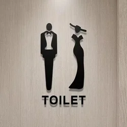 Black Floating Object for Men and Women, Bathroom Door, Toilet Logo, 3D House Number, Apartment, Hotel, Acrylic, WC