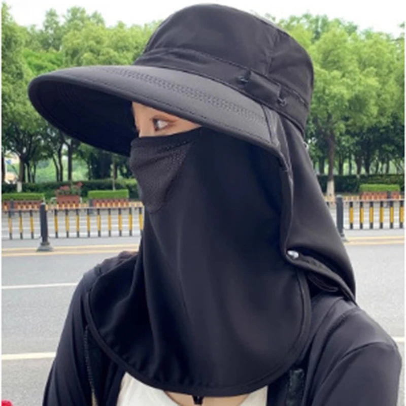 Face Cover and Neck Flap Sun Hats Women Outdoor Fishing Hiking Gardening Wide Brim Cap Woman Breathable UV Protection Summer Hat