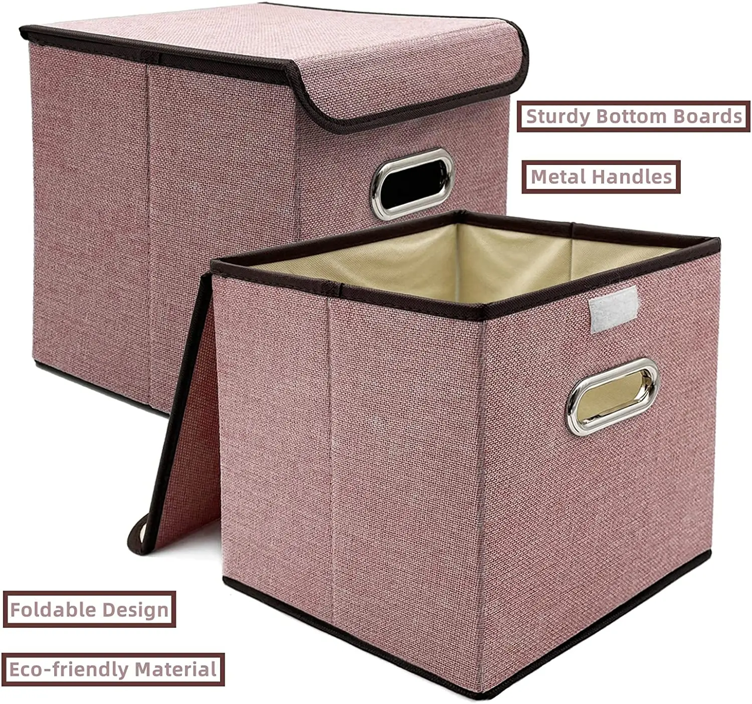 2Pcs Collapsible Storage Bins with Lid 25*25cm Linen Fabric Storage Baskets Washable Decorative Storage Box