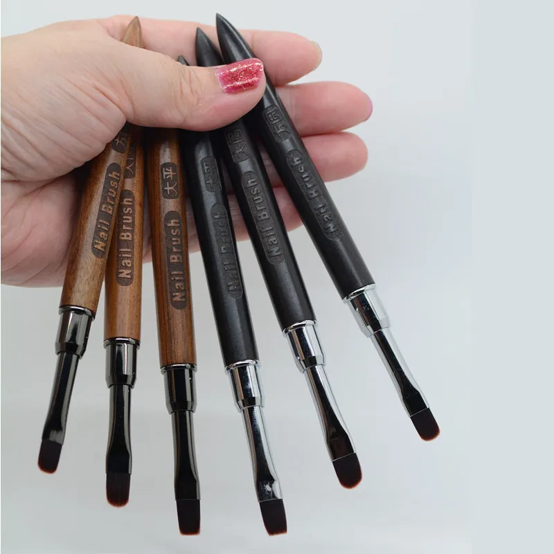 1 قطعة فرشاة أظافر أكريليك القلم لمسحوق مانيكير مقبض خشبي مستدير جل منشئ فرش #2