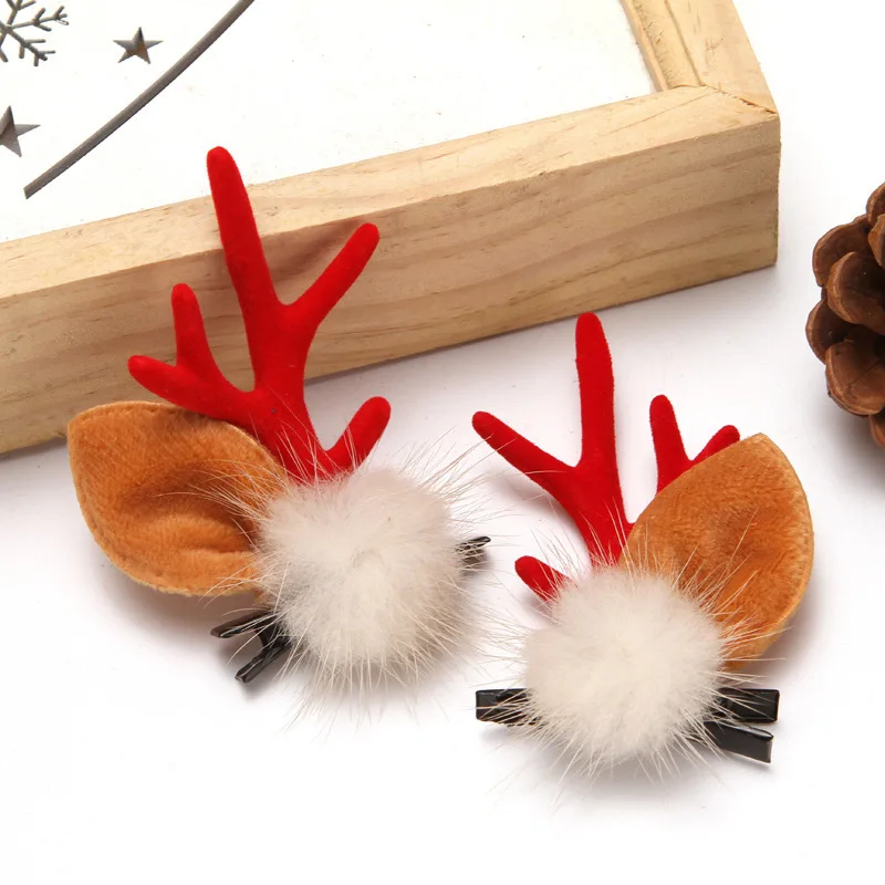 2 Stück Weihnachten Rentiergeweih Haarspangen Niedliche Hirschgeweih Stirnbänder Hirschohren Haarnadeln Weihnachten Haarschmuck – Detail 7