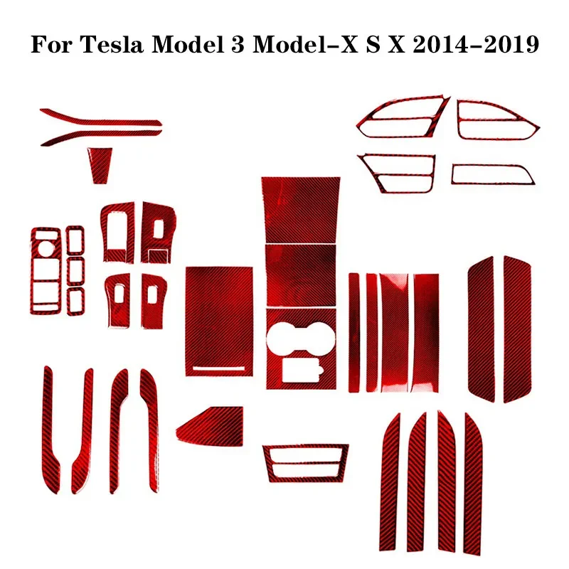 For Tesla Model 3 Model-X S X 2014 2015 2016 2017 2018 2019 Carbon Fiber Red Stickers Car Interior Decorative Accessories