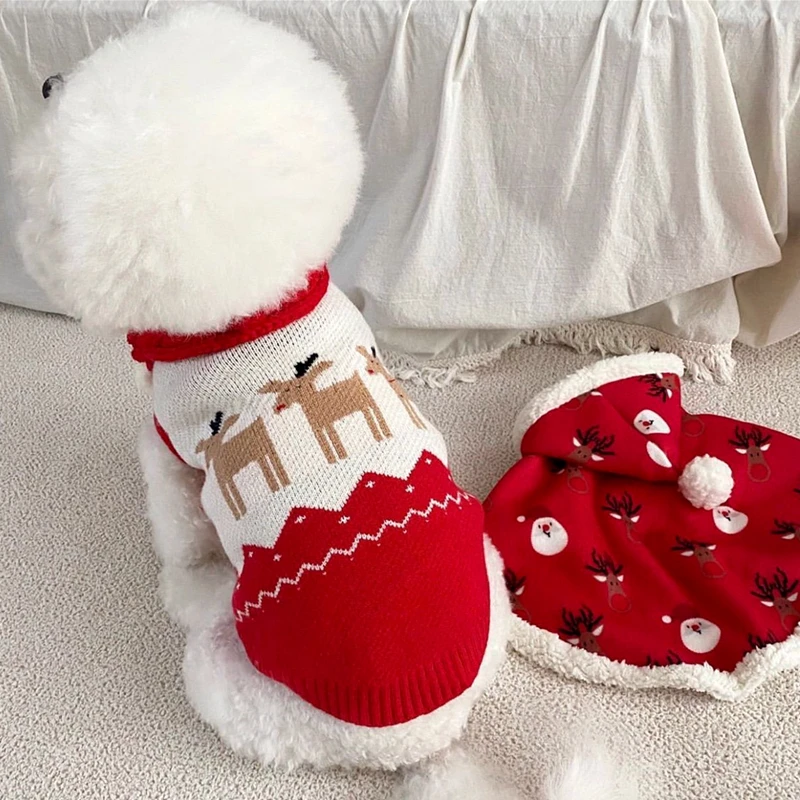 Ropa clásica de Navidad para perros, suéter de punto para mascotas, jersey de peluche Bichon, ropa cálida de Año Nuevo, Otoño e Invierno