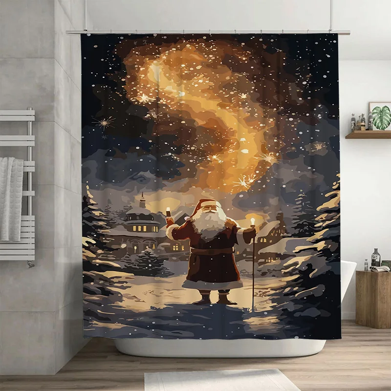 

Tuniu Праздничный Санта-Клаус Занавеска для ванны Рождественский праздник Занавеска для душа Веселый рождественский декор Забавный зимний деревенский фон Художественный