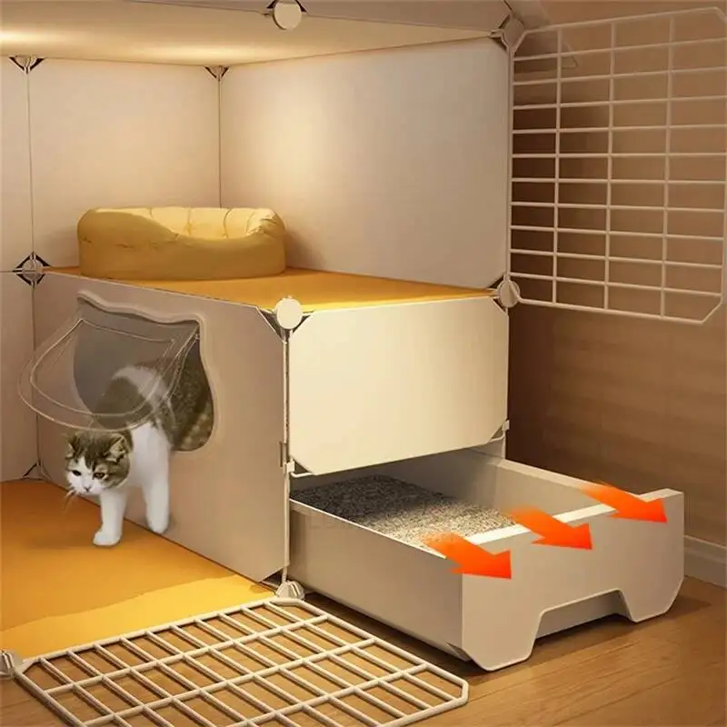 Cage Home Cat Cat Anti-jailbreak Indoor House with Cat Litter Basin Toilet Super Large Space Multi-storey Cat Villa Pet Supplies
