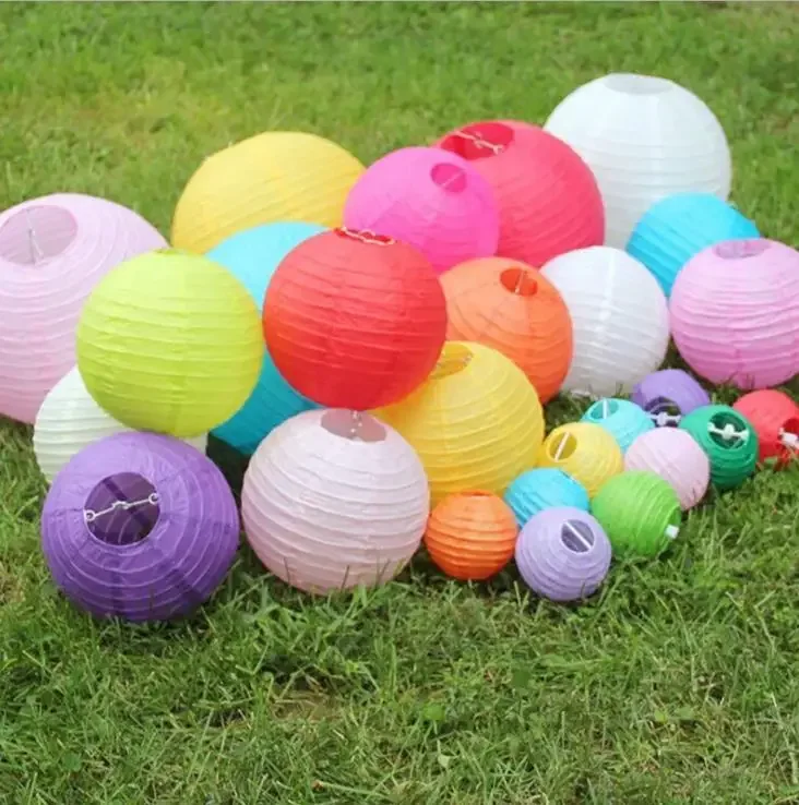 1PC 7size 32Colors Royal Blue White Round Chinese Paper Lantern Christmas Halloween Party Evening Decorative Hanging Paper Balls