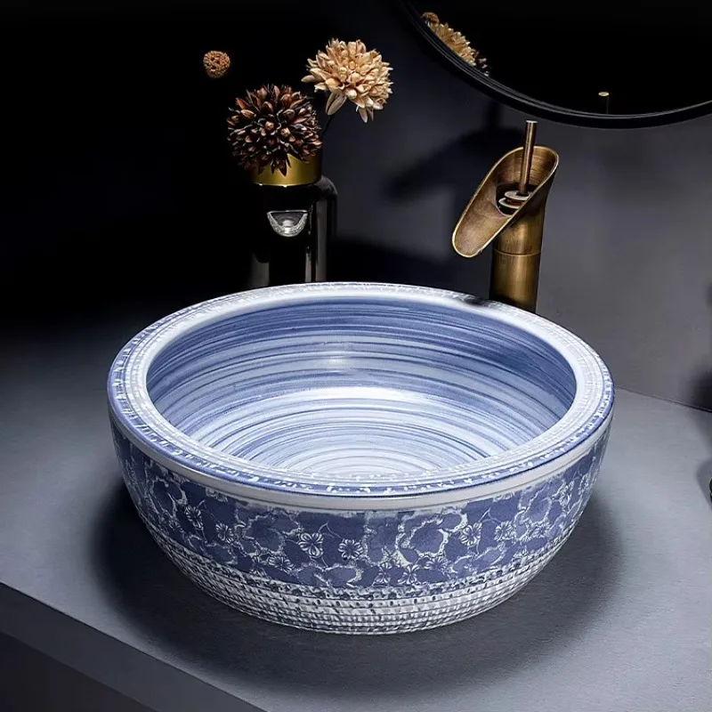 Art ceramic basin Jingdezhen blue and white porcelain above the counter sink bathroom vanity top washing dishes