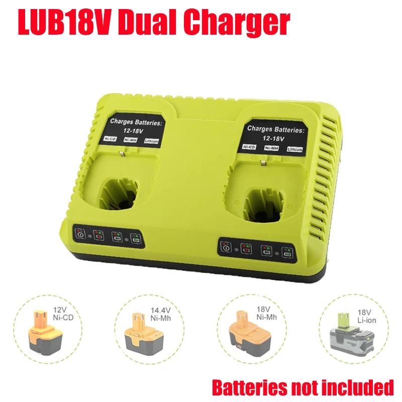 P117 Dual-Port 18V Battery Charger Compatible for RYOBI 18V ONE+ Batteries Lithium Battery Rapid Charger Portable Charging Dock
