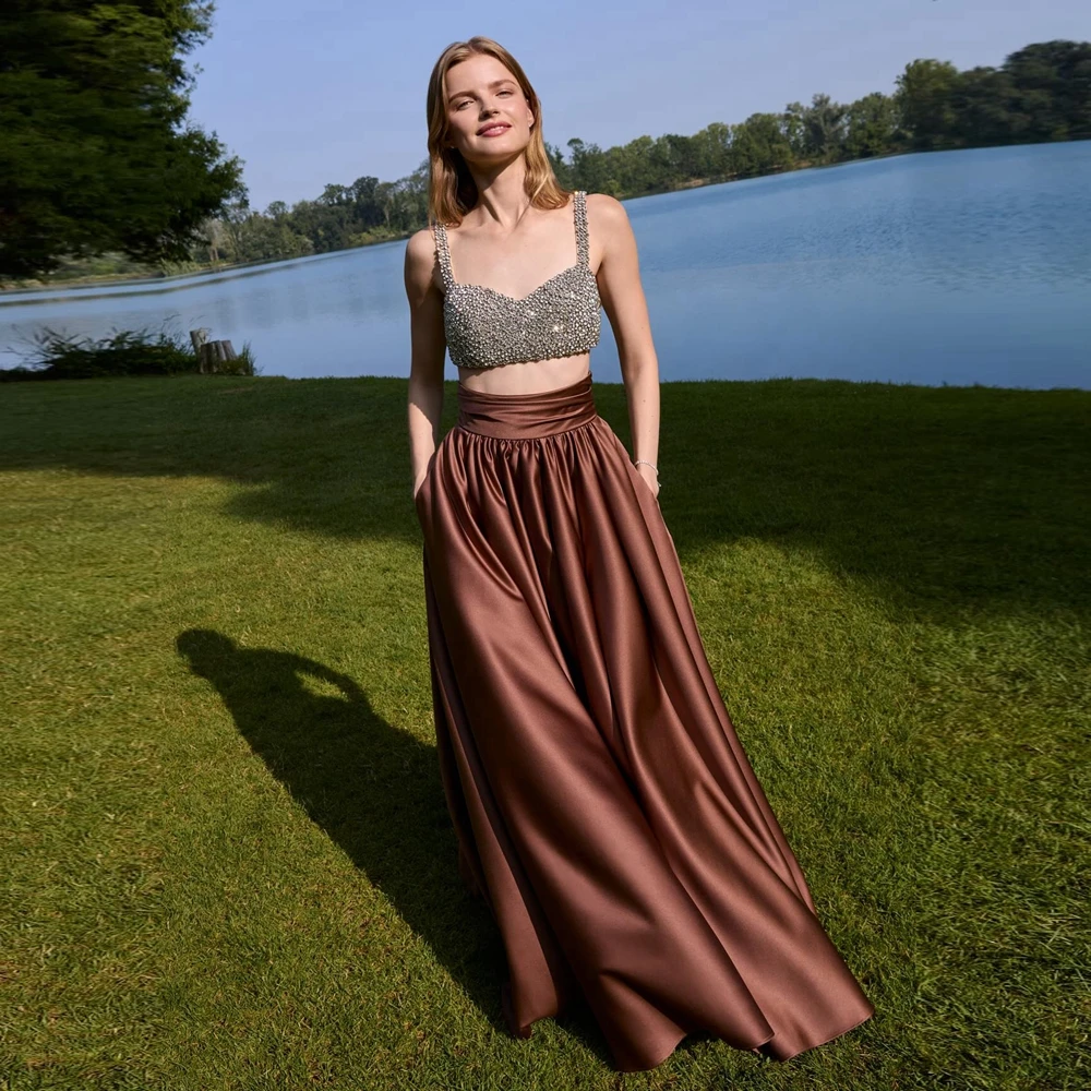 

Современное атласное длинное платье для выпускного вечера Блестящие шелковые плиссированные коричневые женские длинные юбки длиной до пола Элегантные вечерние юбки на заказ
