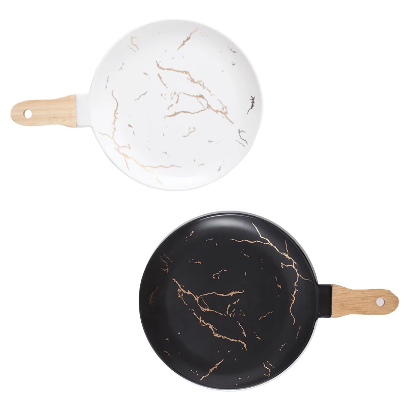 

Marble stripe round ceramic pizza plate, spaghetti plate, sushi plate, wooden bamboo plate with handle.