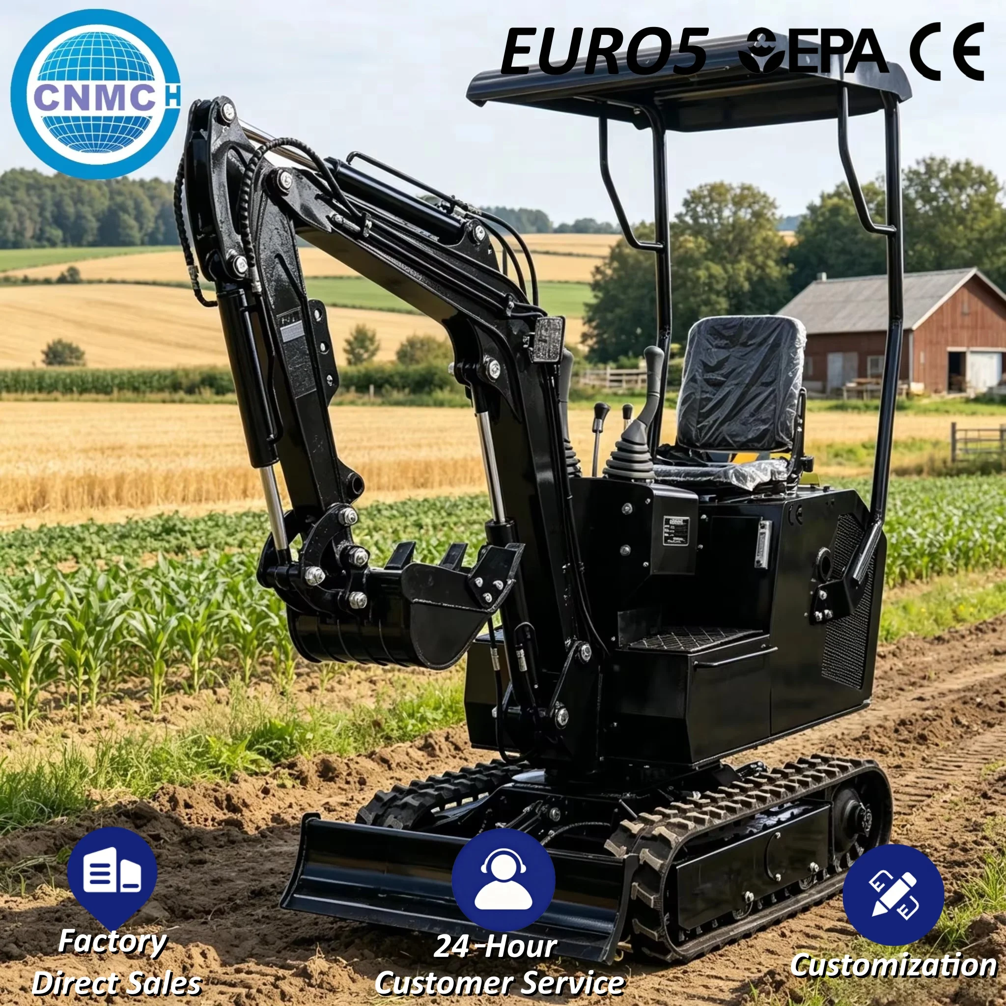 CNM-10DH Mini Excavator 1 Ton Small Digger Crawler Compact Excavator with Attachments CE EPA EURO5 Certified Farm Garden Use