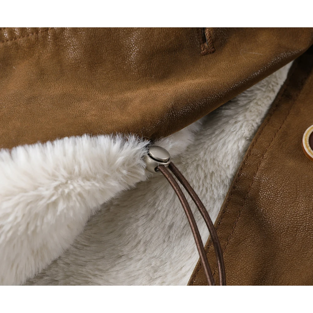 Jaqueta feminina vintage de couro PU forrada de pele sintética casaco de inverno grande quente solto ajuste agasalhos