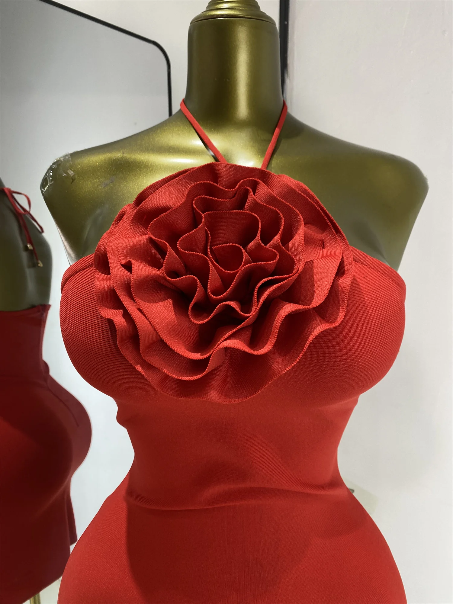 

Women Summer Bandage Dress Halter Flowers Backless Bodycon Mini Dresses High Street One Piece Celebrity Evening Club Party Cloth