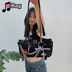 Street Chain Cross Black Bag Spice Girl Fashion One Shoulder Underarm Handbag y2k Millennium Tote woman