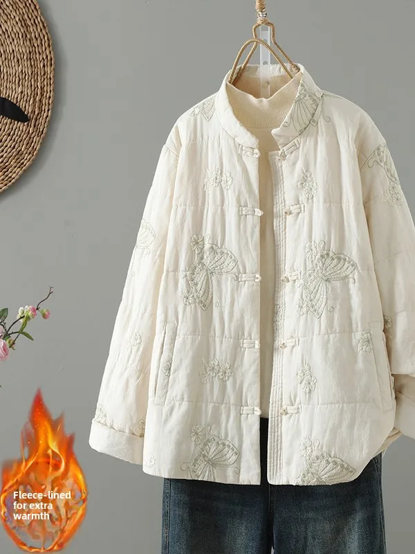 

Хлопковая куртка в стиле ретро в китайском стиле с воротником на пуговицах и вышивкой, длинная рубашка свободного кроя, осень-зима, W...