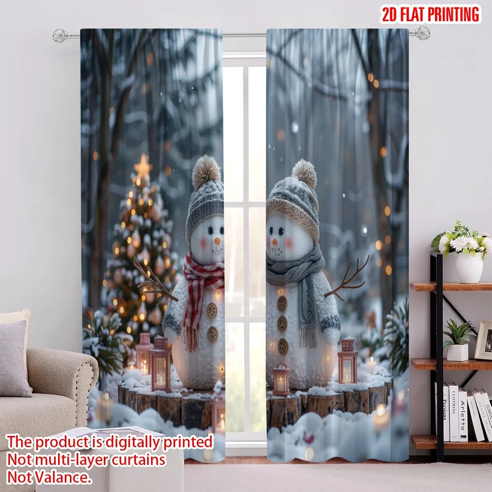 

2pcs 2D flat printing Merry Christmas Window Drapes Winter Miracle Snowman and Christmas Tree Polyester Without Electricity