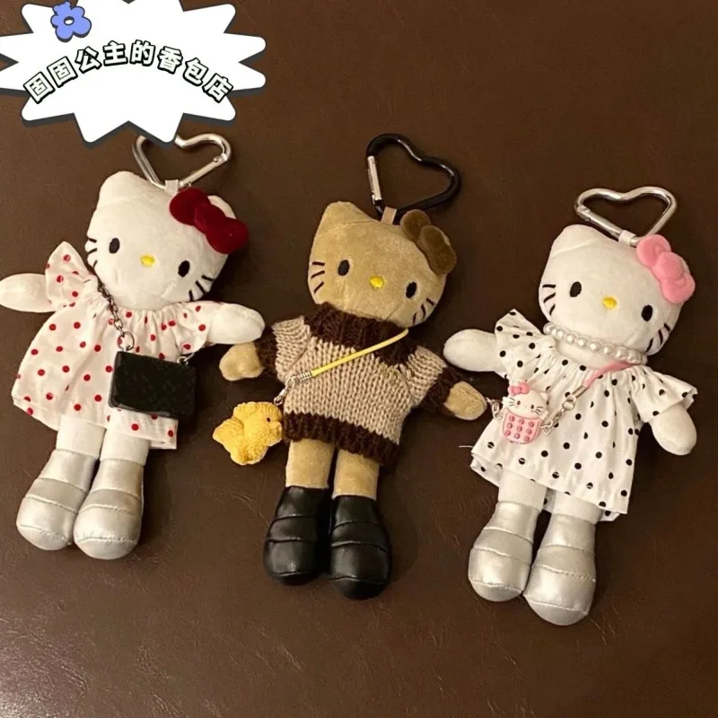 Kawaii hello kitty sanrio bonito mochila pingentes crianças brinquedo de pelúcia chaveiro decoração estudante presentes de natal para meninas