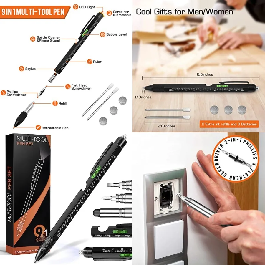 

9 in 1 Multitool Pen for Men Christmas Stocking Stuffers Cool Tools Gadgets for Dad Husband Adults Practical Birthday Present a
