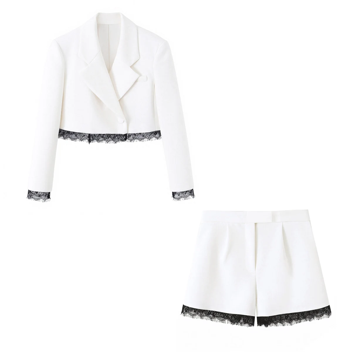 KONDALA Büro-Damen Casual Blazer-Anzug mit Spitzen-Patchwork Kurzer Blazer Weite Shorts Mode 2026 Sommer Frühling Eleganter Anzug – Detail 5