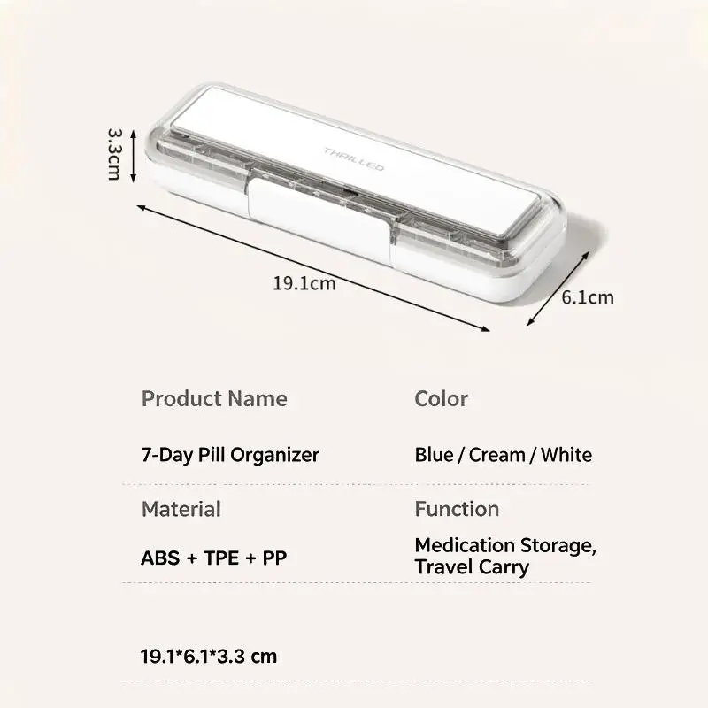 7-Day 7-Compartment Pill Box Tightly Sealed Convenient To Carry Provides Individual Compartments Daily Medication Organization