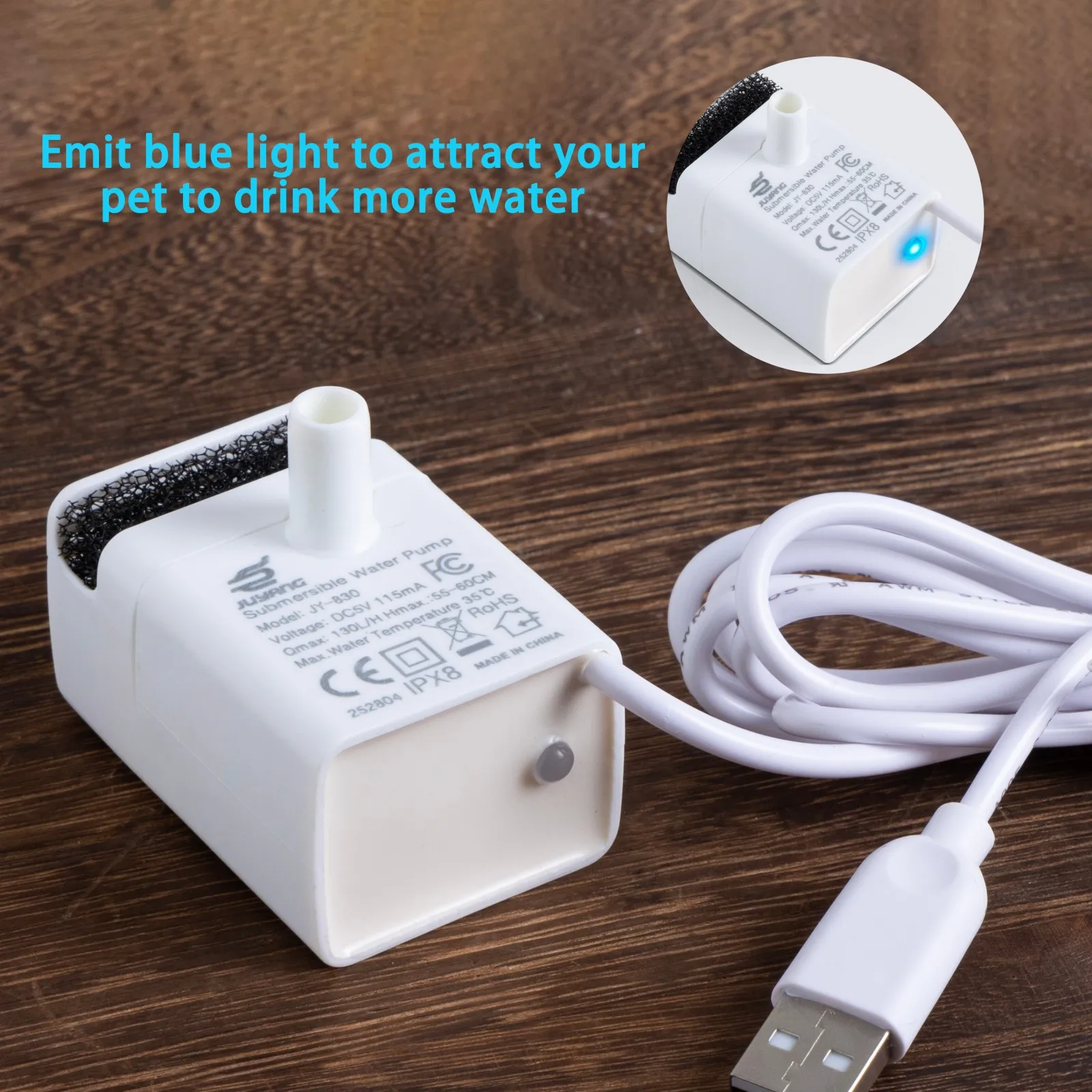 Ersatzpumpe für Haustierbrunnen, LED-Abschaltlicht, Ultra-Leise Filterpumpe Passend für 2,2L/2,6L/3,2L/4L Katzenwasserspender – Detail 5