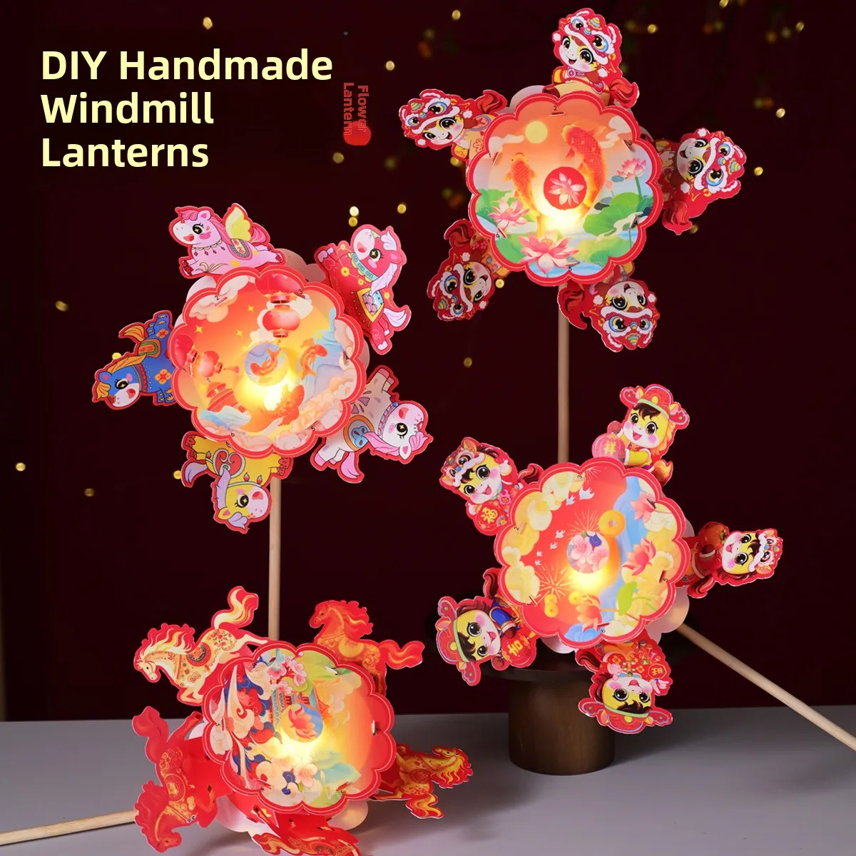 DIY Handheld Windmill Lantern PVC Material Children's Craft Light up the Year of the  2026 Kindergarten Style Lamp